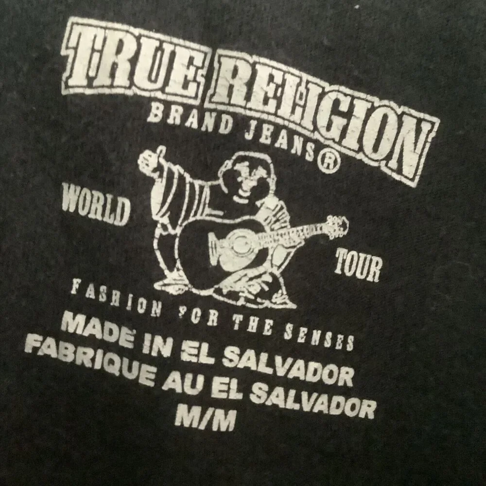True Religion Black & Gold Graphic T-Shirt medium m tee